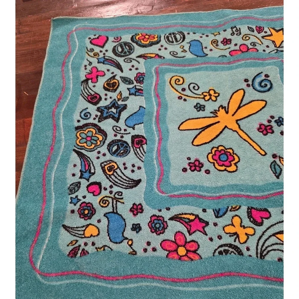 Vintage Y2K Groovy Teal Beach Towel 58